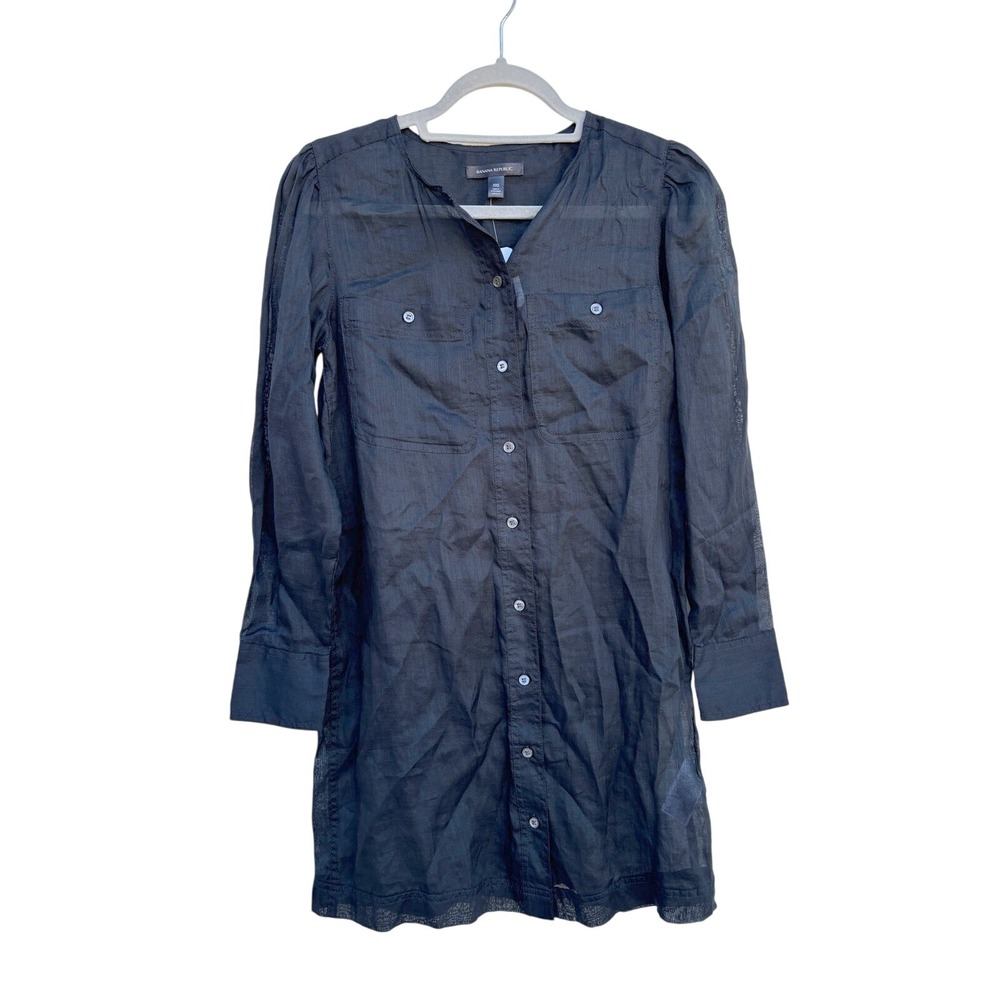 NWT Banana Republic Tunic Shirt Dress, Sheer, Black, Size XXS‎